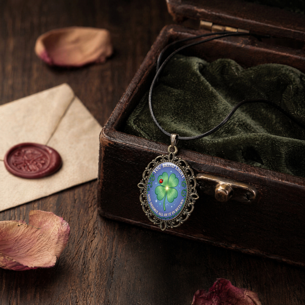 2D Flat Blue-Green Floral Oval Pendant Necklace, Vintage Design